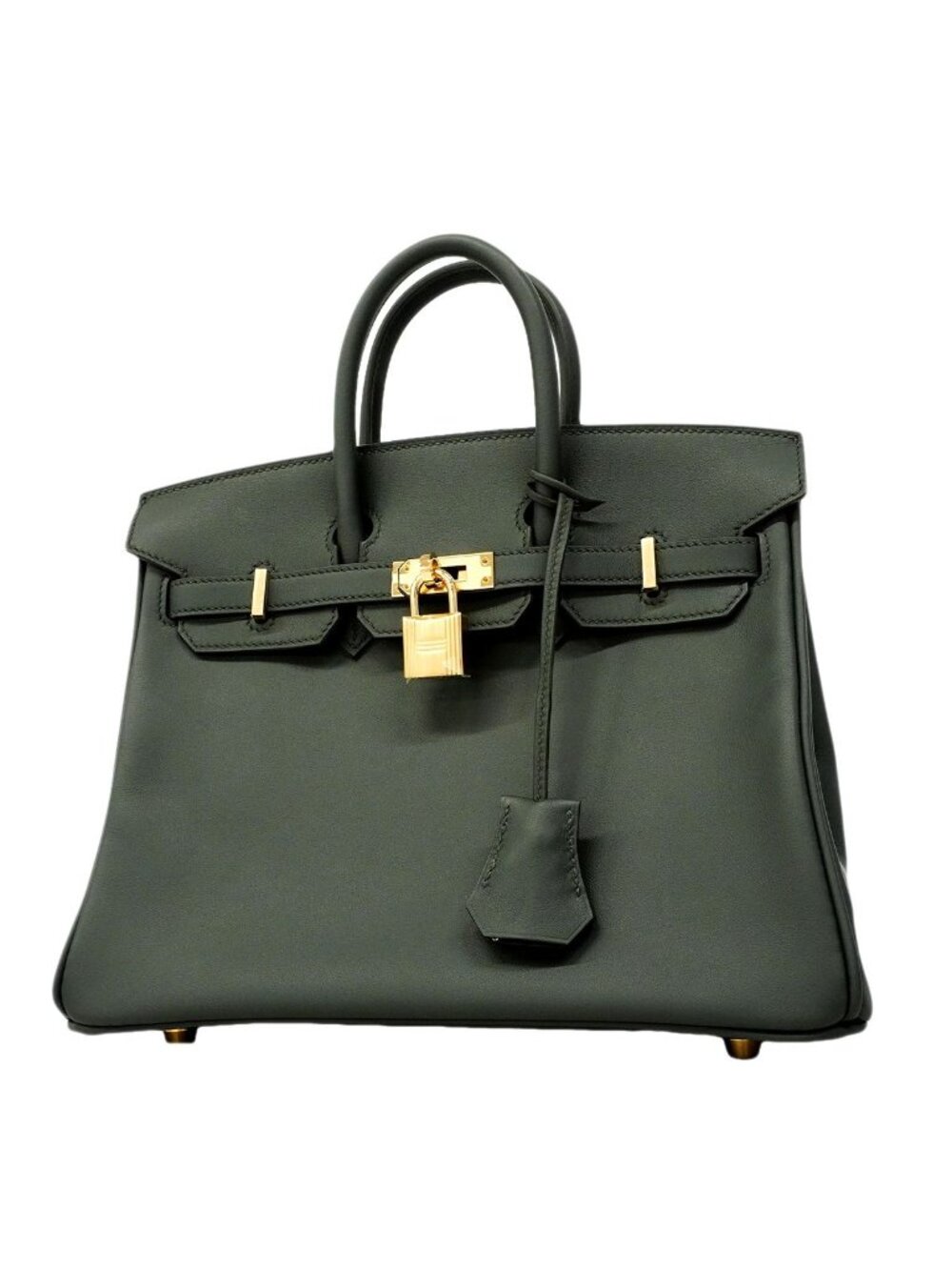 Hermes Handbag Birkin 25 Swift Vert Mangrove Champagne Gold